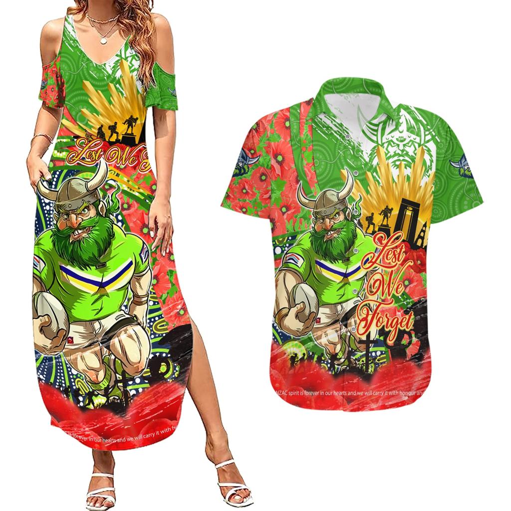 Personalised Mascot Raiders ANZAC Couples Matching Summer Maxi Dress and Hawaiian Shirt Lest We Forget