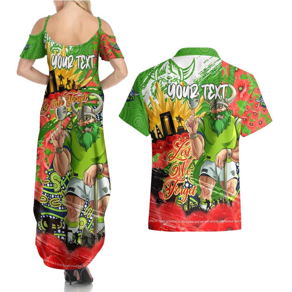 Personalised Mascot Raiders ANZAC Couples Matching Summer Maxi Dress and Hawaiian Shirt Lest We Forget
