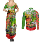 Personalised Mascot Raiders ANZAC Couples Matching Summer Maxi Dress and Long Sleeve Button Shirt Lest We Forget