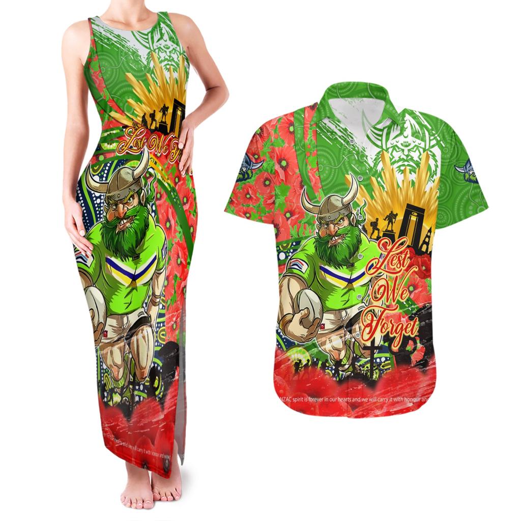 Personalised Mascot Raiders ANZAC Couples Matching Tank Maxi Dress and Hawaiian Shirt Lest We Forget