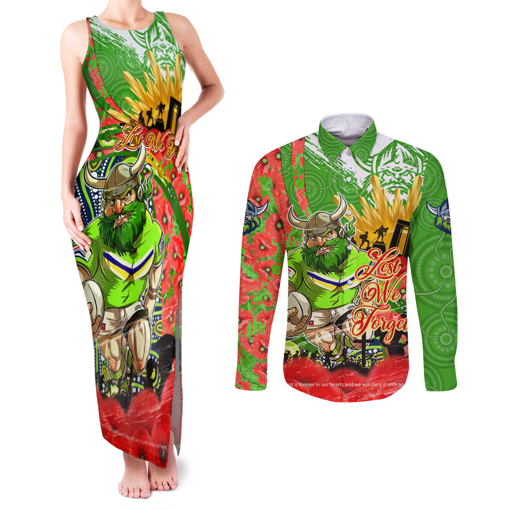 Personalised Mascot Raiders ANZAC Couples Matching Tank Maxi Dress and Long Sleeve Button Shirt Lest We Forget
