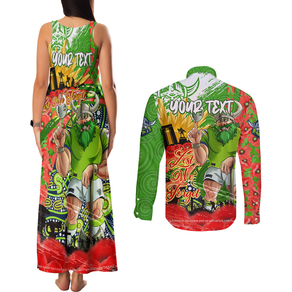 Personalised Mascot Raiders ANZAC Couples Matching Tank Maxi Dress and Long Sleeve Button Shirt Lest We Forget