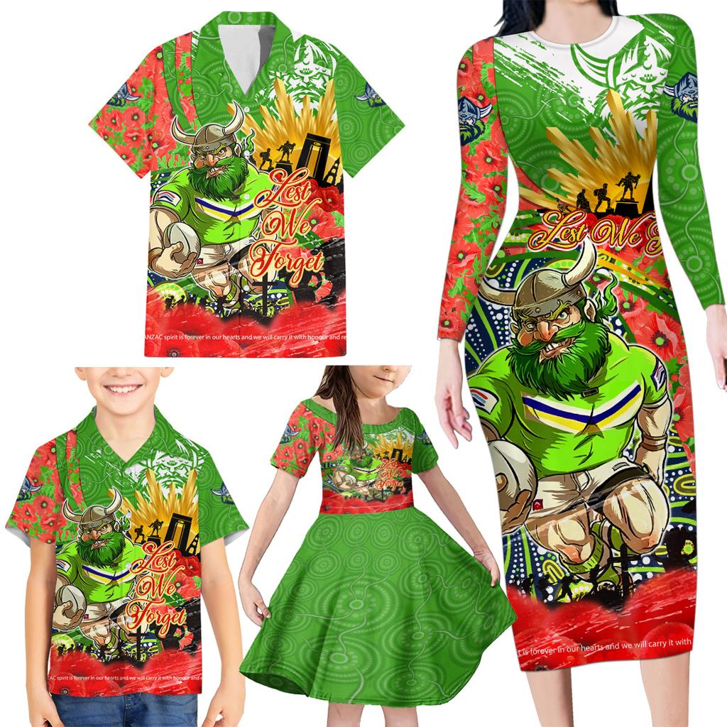 Personalised Mascot Raiders ANZAC Family Matching Long Sleeve Bodycon Dress and Hawaiian Shirt Lest We Forget