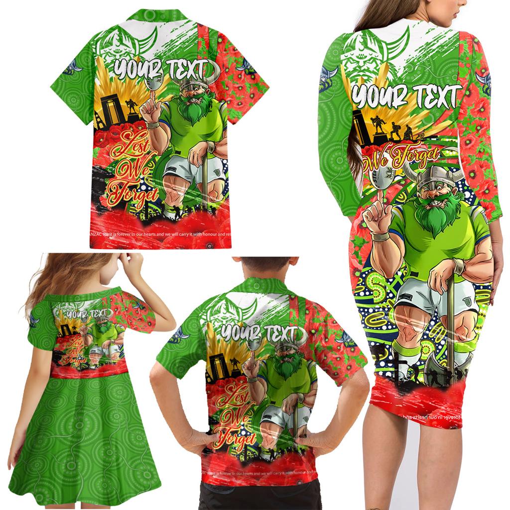 Personalised Mascot Raiders ANZAC Family Matching Long Sleeve Bodycon Dress and Hawaiian Shirt Lest We Forget
