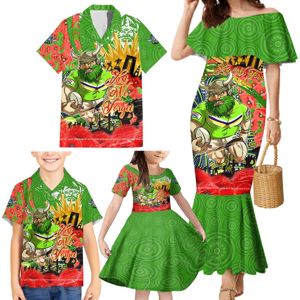 Personalised Mascot Raiders ANZAC Family Matching Mermaid Dress and Hawaiian Shirt Lest We Forget