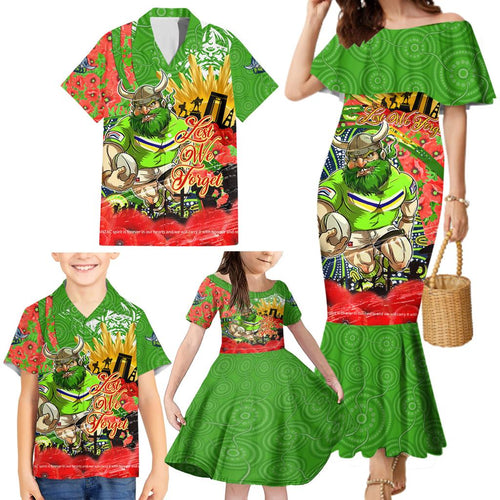 Personalised Mascot Raiders ANZAC Family Matching Mermaid Dress and Hawaiian Shirt Lest We Forget