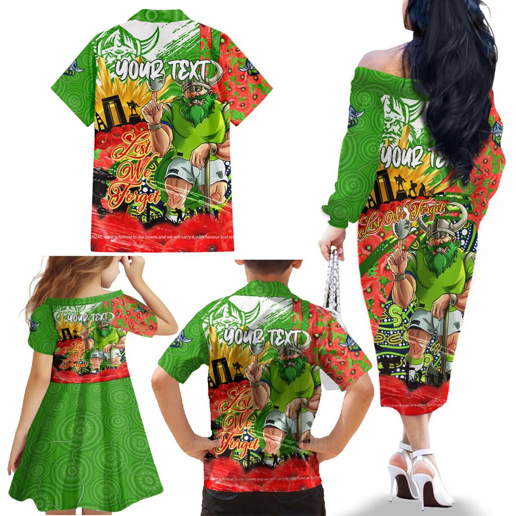 Personalised Mascot Raiders ANZAC Family Matching Off The Shoulder Long Sleeve Dress and Hawaiian Shirt Lest We Forget