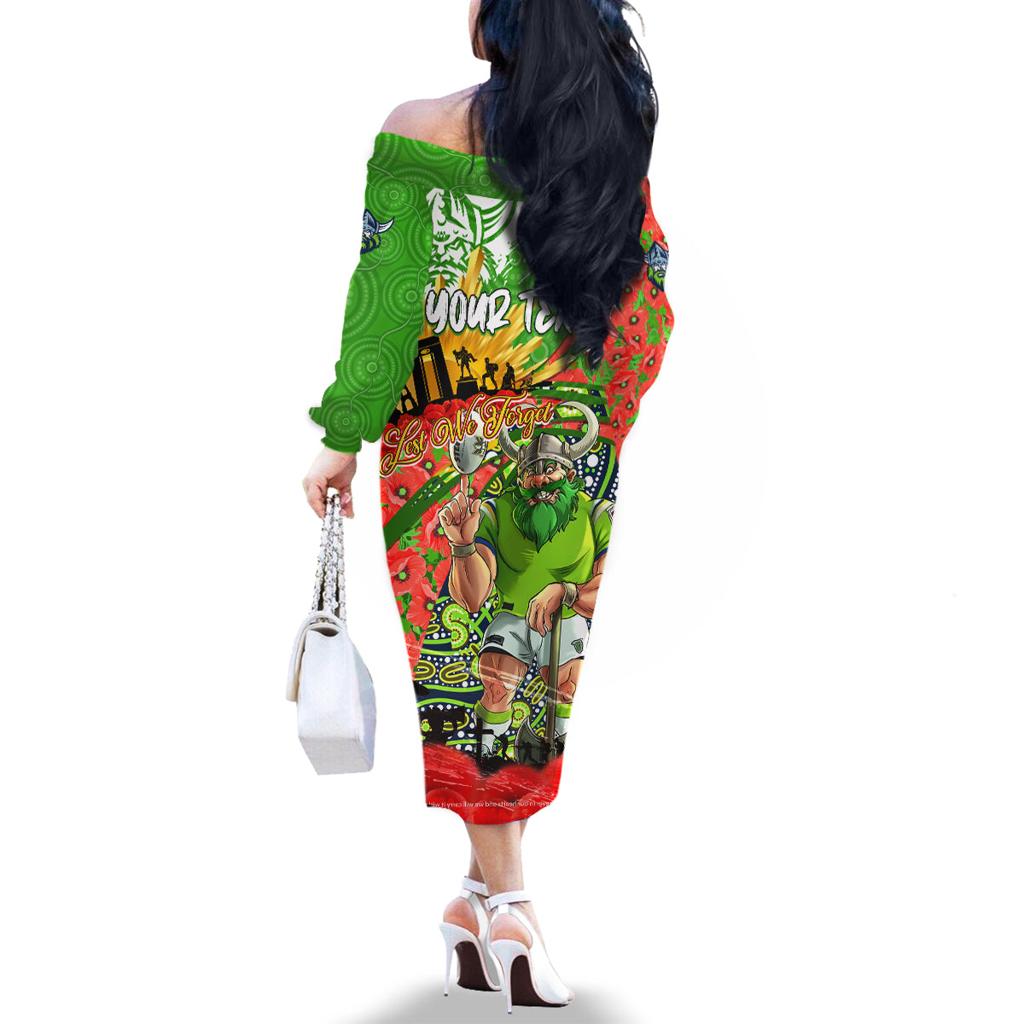 Personalised Mascot Raiders ANZAC Family Matching Off The Shoulder Long Sleeve Dress and Hawaiian Shirt Lest We Forget