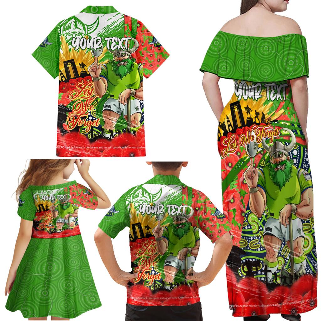 Personalised Mascot Raiders ANZAC Family Matching Off Shoulder Maxi Dress and Hawaiian Shirt Lest We Forget