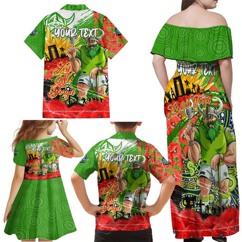Personalised Mascot Raiders ANZAC Family Matching Off Shoulder Maxi Dress and Hawaiian Shirt Lest We Forget