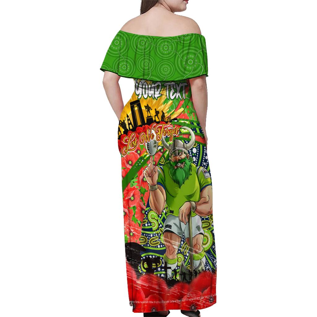 Personalised Mascot Raiders ANZAC Family Matching Off Shoulder Maxi Dress and Hawaiian Shirt Lest We Forget