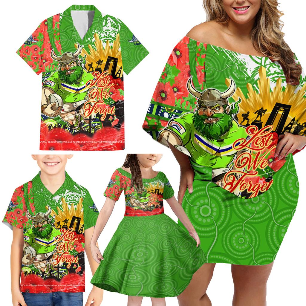 Personalised Mascot Raiders ANZAC Family Matching Off Shoulder Short Dress and Hawaiian Shirt Lest We Forget