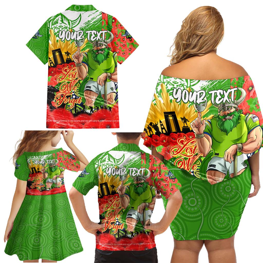 Personalised Mascot Raiders ANZAC Family Matching Off Shoulder Short Dress and Hawaiian Shirt Lest We Forget