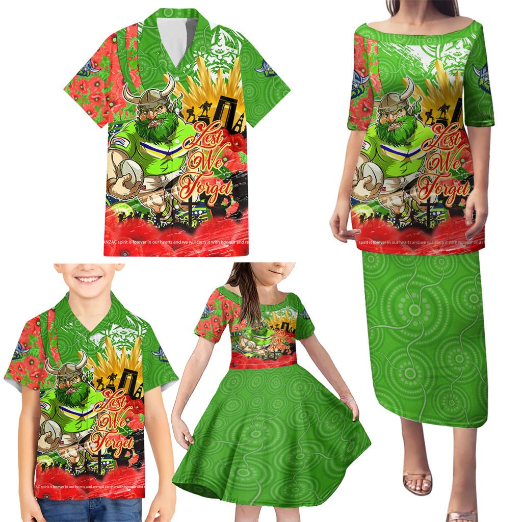 Personalised Mascot Raiders ANZAC Family Matching Puletasi and Hawaiian Shirt Lest We Forget