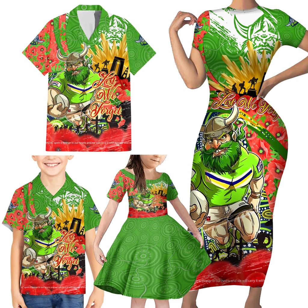 Personalised Mascot Raiders ANZAC Family Matching Short Sleeve Bodycon Dress and Hawaiian Shirt Lest We Forget