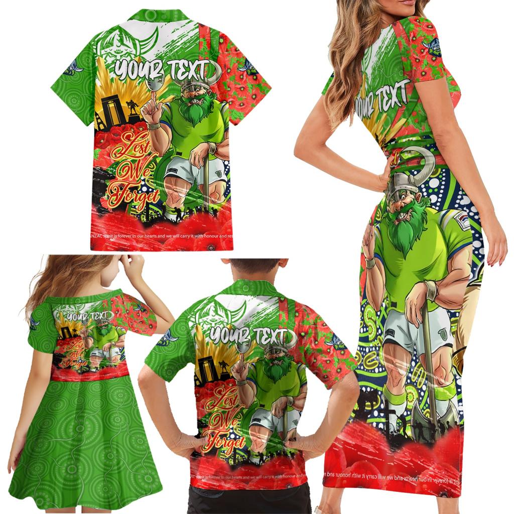 Personalised Mascot Raiders ANZAC Family Matching Short Sleeve Bodycon Dress and Hawaiian Shirt Lest We Forget