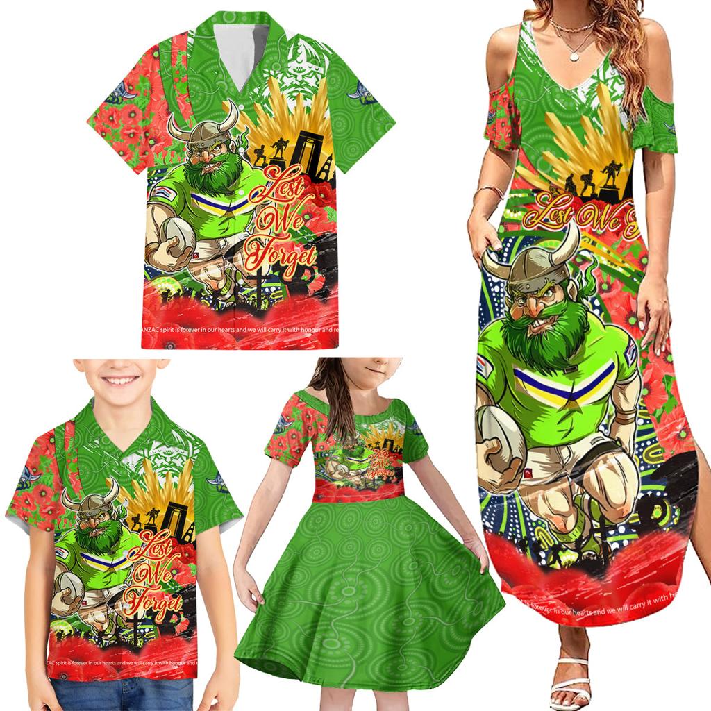 Personalised Mascot Raiders ANZAC Family Matching Summer Maxi Dress and Hawaiian Shirt Lest We Forget