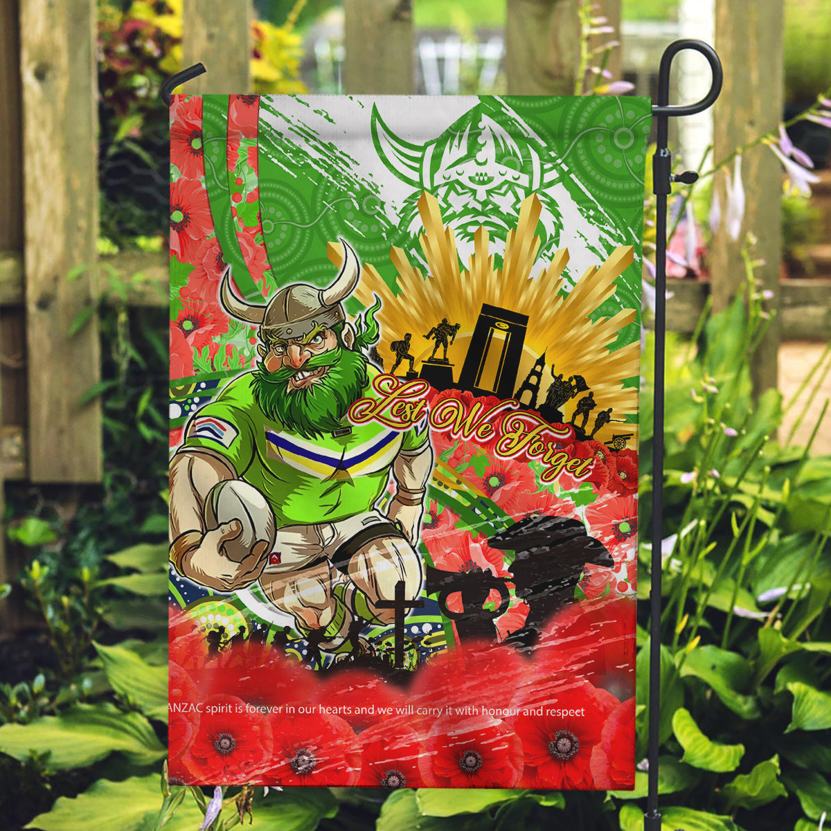 Personalised Mascot Raiders ANZAC Garden Flag Lest We Forget