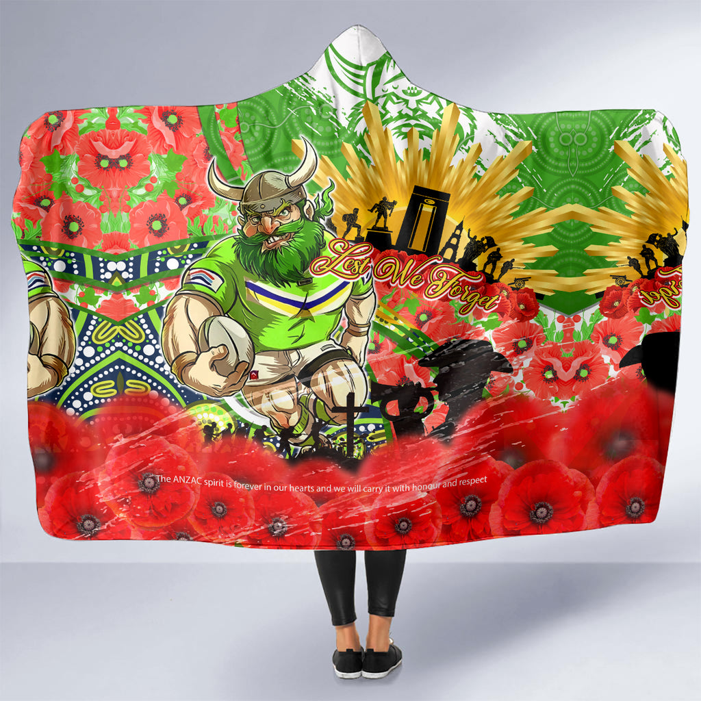 Personalised Mascot Raiders ANZAC Hooded Blanket Lest We Forget