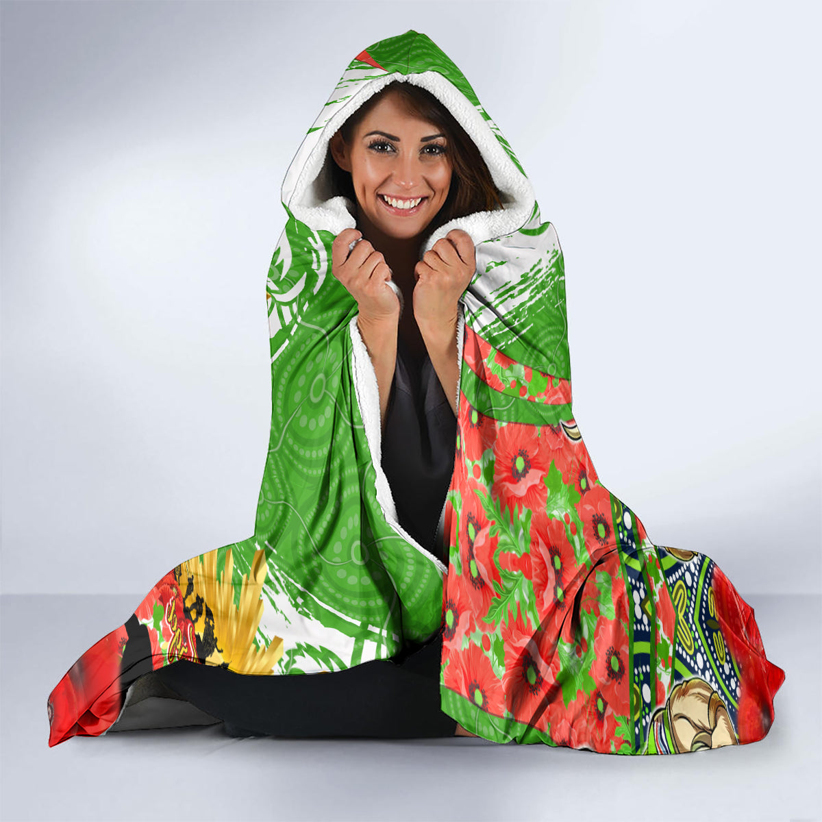 Personalised Mascot Raiders ANZAC Hooded Blanket Lest We Forget