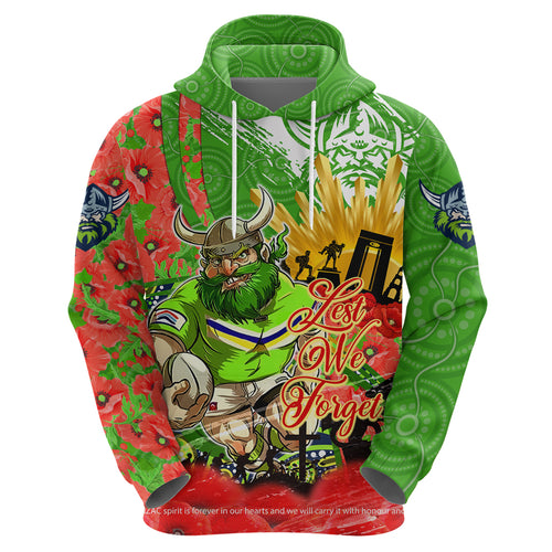 Personalised Mascot Raiders ANZAC Hoodie Lest We Forget