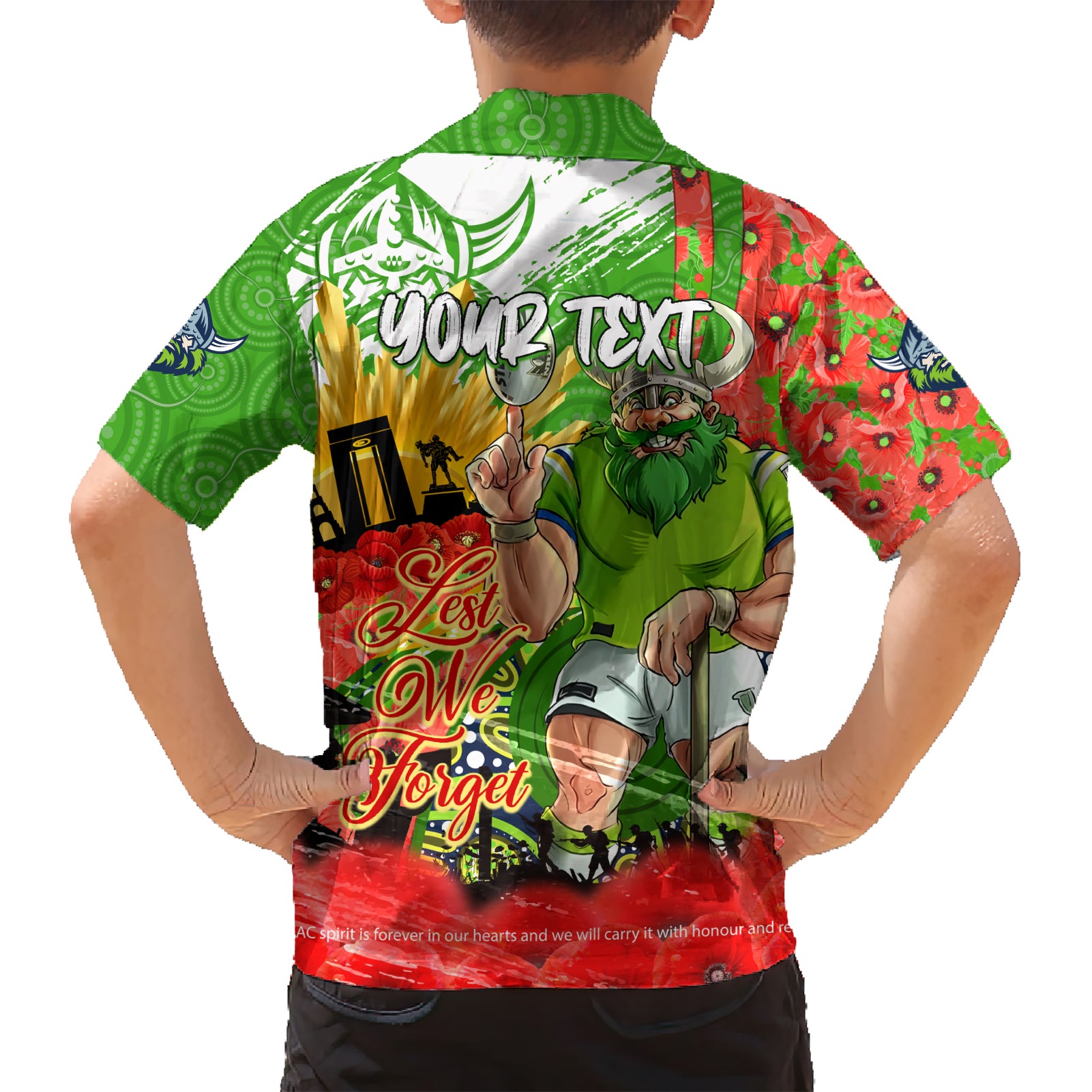Personalised Mascot Raiders ANZAC Kid Hawaiian Shirt Lest We Forget