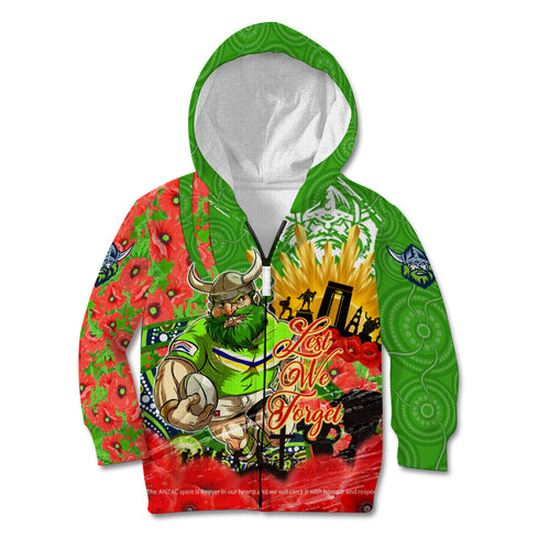 Personalised Mascot Raiders ANZAC Kid Hoodie Lest We Forget