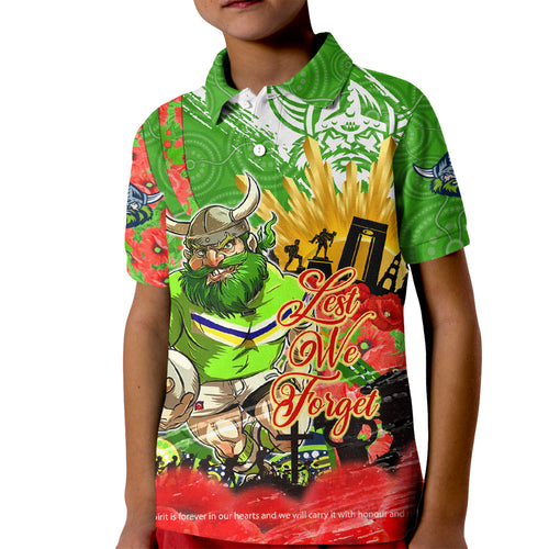 Personalised Mascot Raiders ANZAC Kid Polo Shirt Lest We Forget