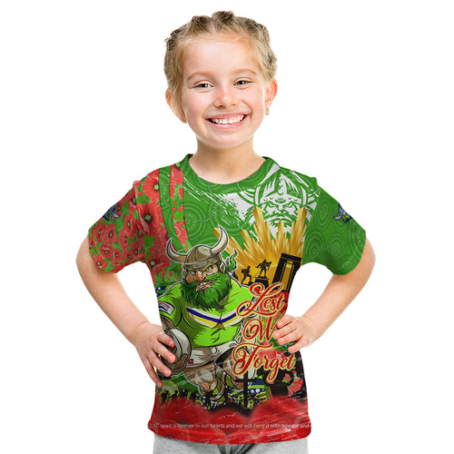 Personalised Mascot Raiders ANZAC Kid T Shirt Lest We Forget