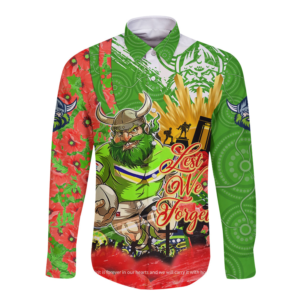 Personalised Mascot Raiders ANZAC Long Sleeve Button Shirt Lest We Forget