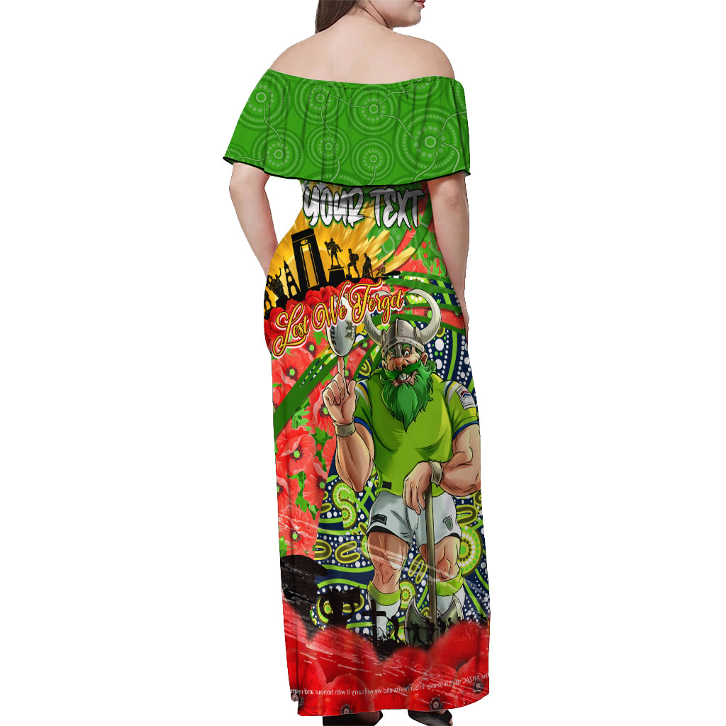 Personalised Mascot Raiders ANZAC Off Shoulder Maxi Dress Lest We Forget