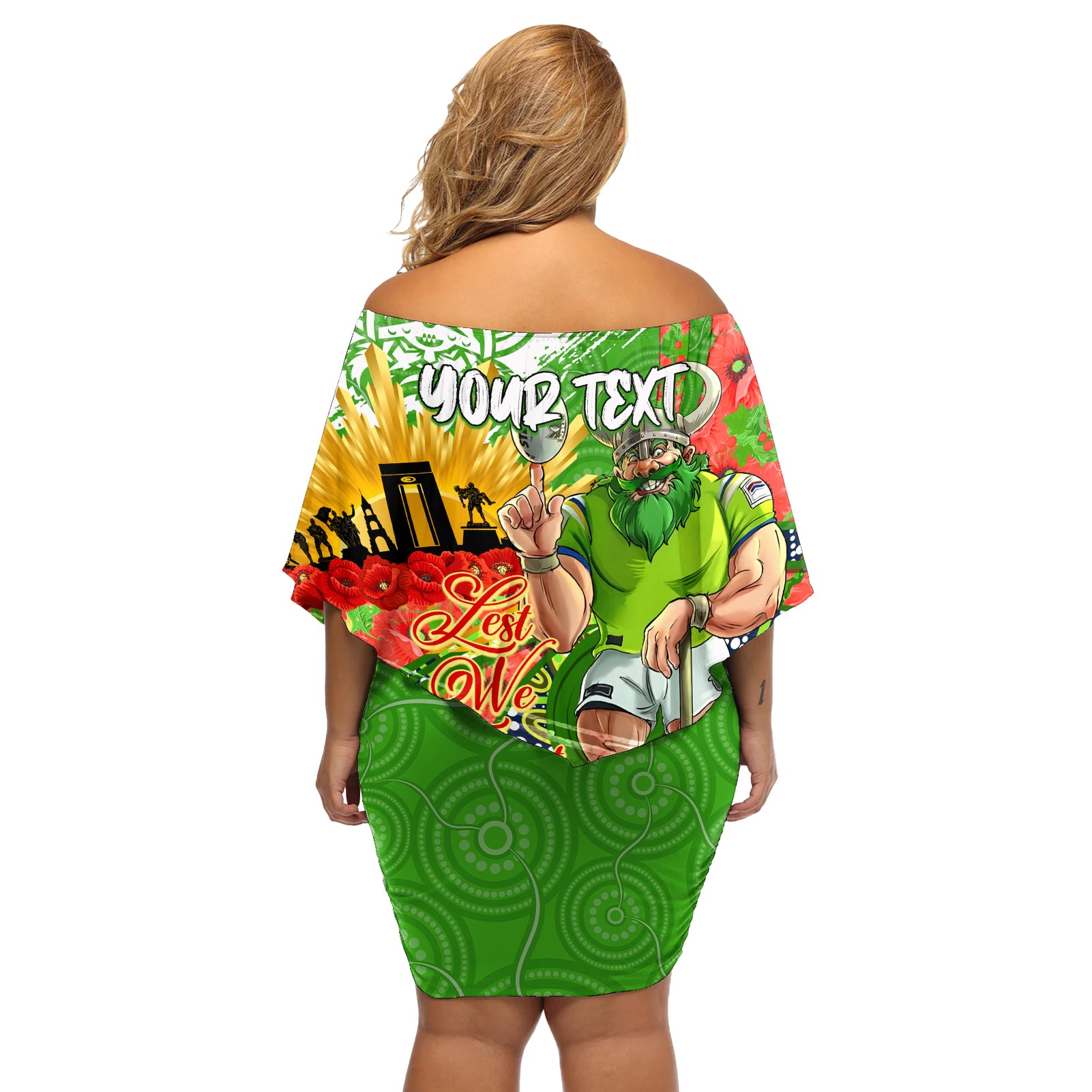 Personalised Mascot Raiders ANZAC Off Shoulder Short Dress Lest We Forget