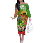 Personalised Mascot Raiders ANZAC Off The Shoulder Long Sleeve Dress Lest We Forget