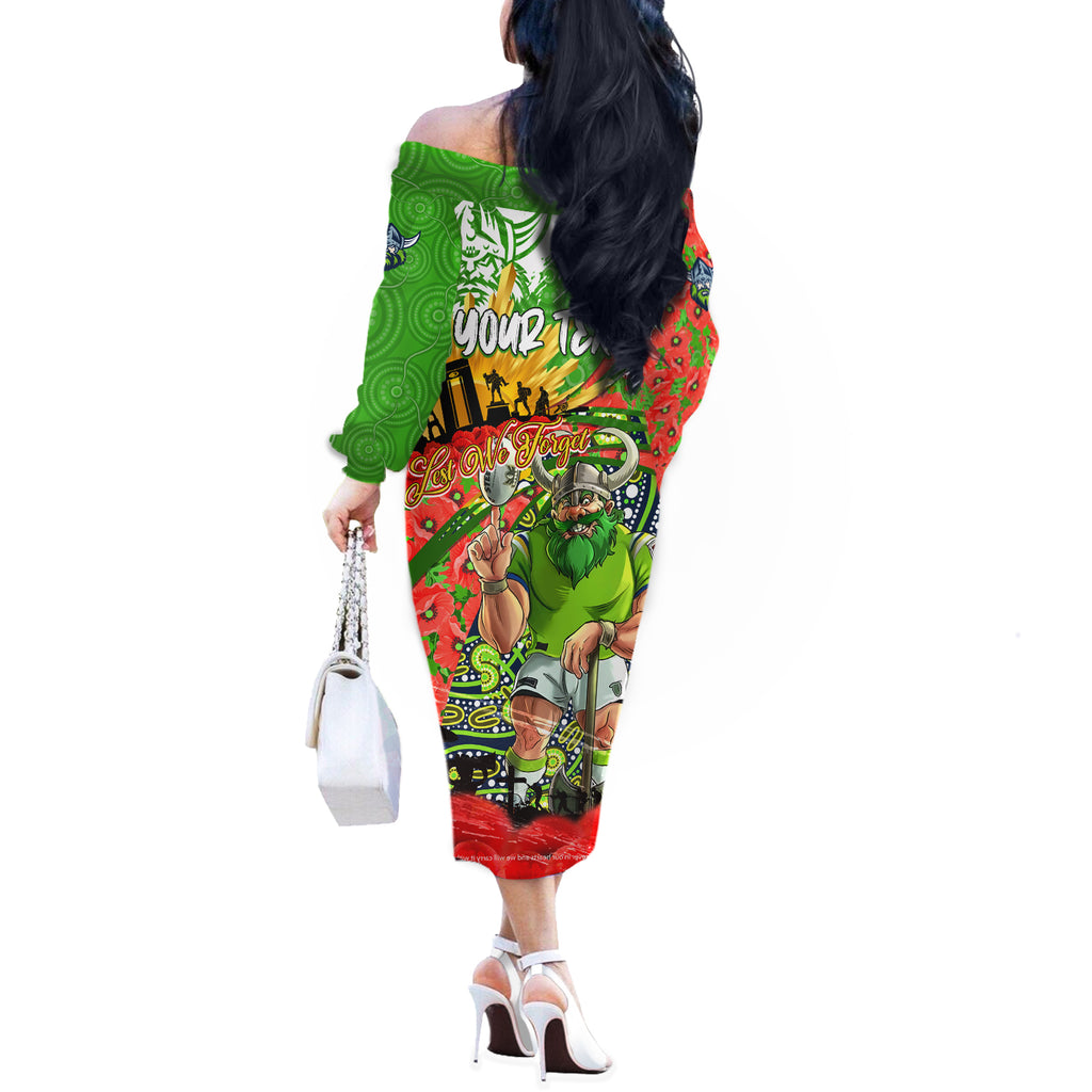 Personalised Mascot Raiders ANZAC Off The Shoulder Long Sleeve Dress Lest We Forget