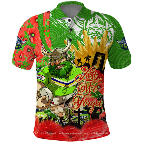 Personalised Mascot Raiders ANZAC Polo Shirt Lest We Forget