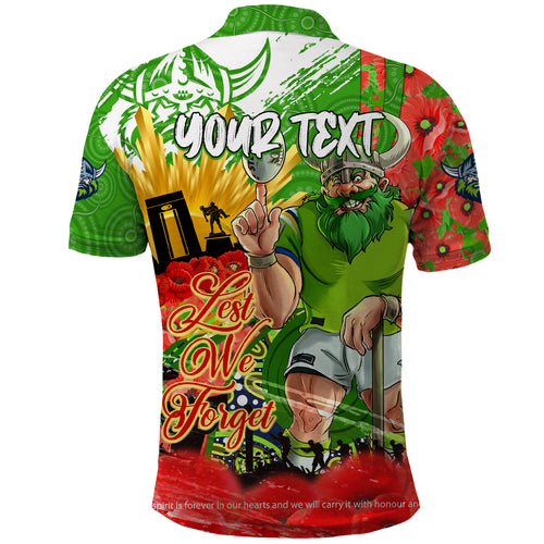 Personalised Mascot Raiders ANZAC Polo Shirt Lest We Forget