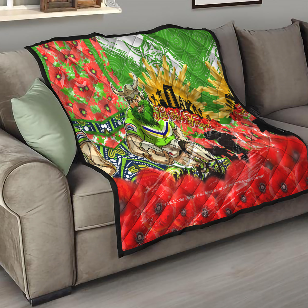 Personalised Mascot Raiders ANZAC Quilt Lest We Forget
