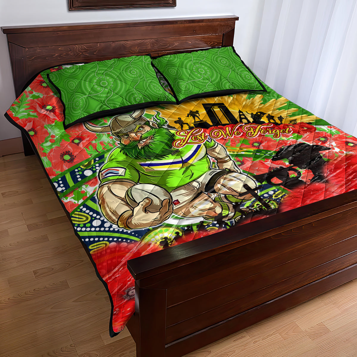 Personalised Mascot Raiders ANZAC Quilt Bed Set Lest We Forget