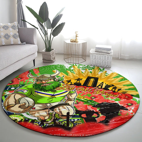Personalised Mascot Raiders ANZAC Round Carpet Lest We Forget