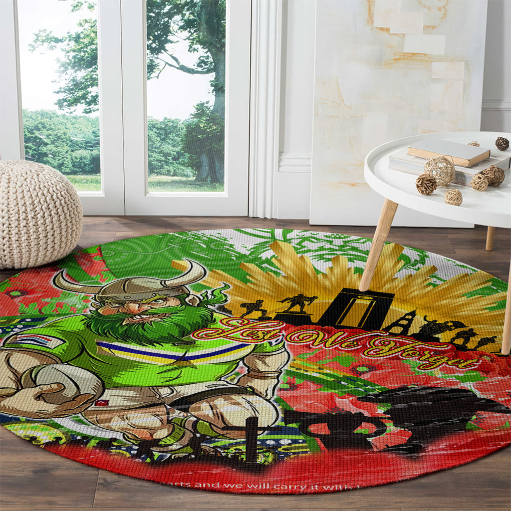 Personalised Mascot Raiders ANZAC Round Carpet Lest We Forget