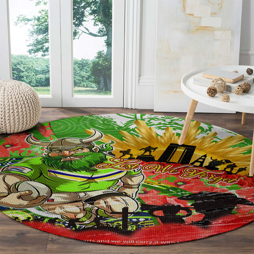 Personalised Mascot Raiders ANZAC Round Carpet Lest We Forget