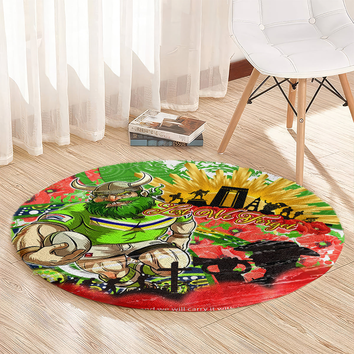 Personalised Mascot Raiders ANZAC Round Carpet Lest We Forget