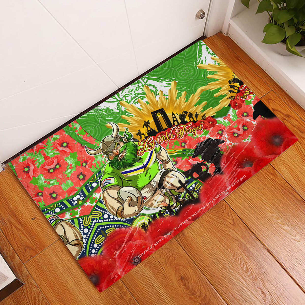 Personalised Mascot Raiders ANZAC Rubber Doormat Lest We Forget