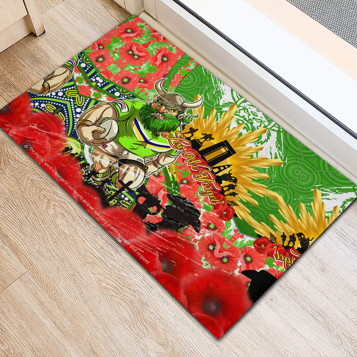 Personalised Mascot Raiders ANZAC Rubber Doormat Lest We Forget