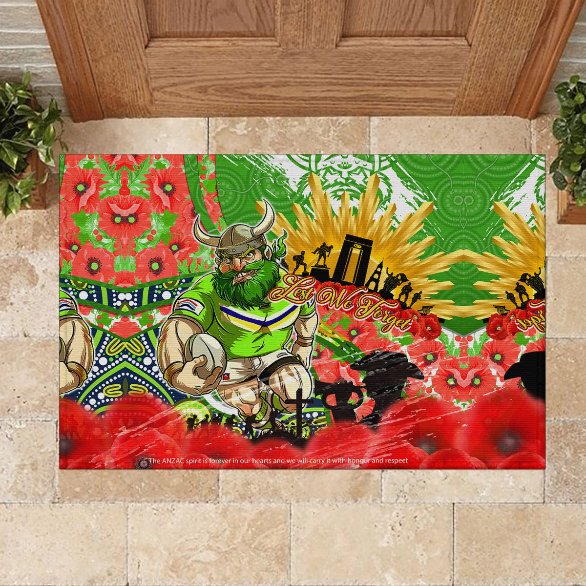 Personalised Mascot Raiders ANZAC Rubber Doormat Lest We Forget