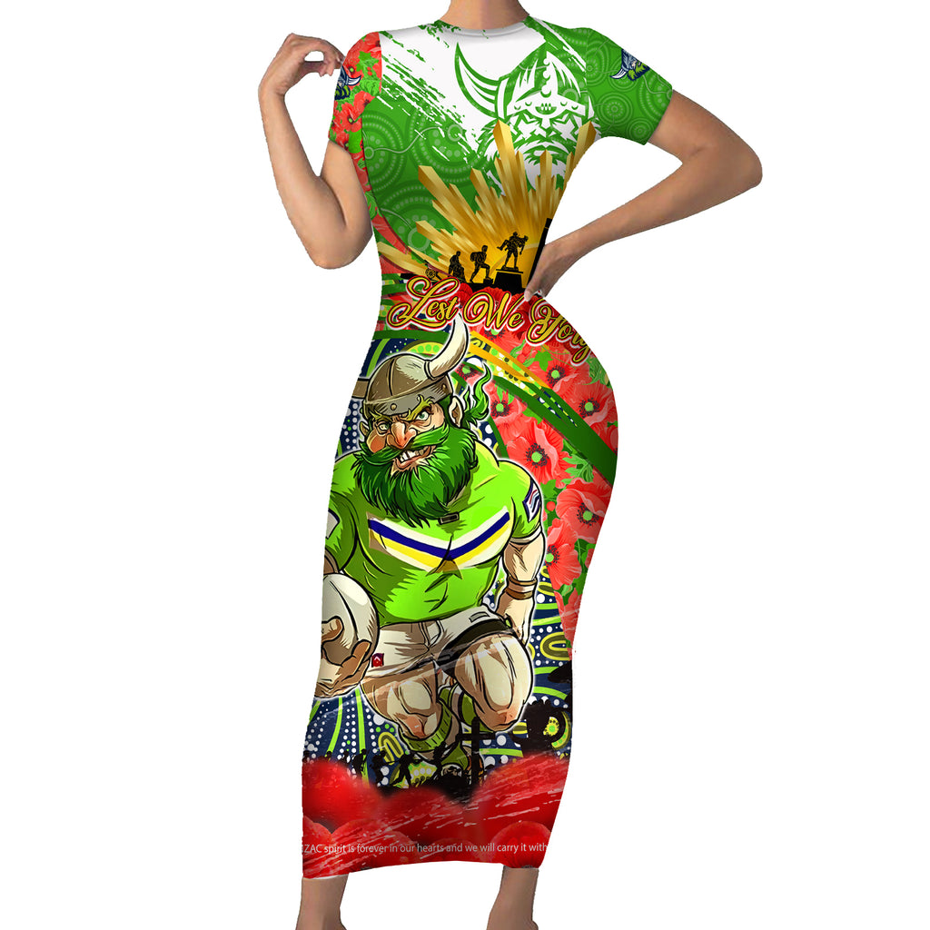 Personalised Mascot Raiders ANZAC Short Sleeve Bodycon Dress Lest We Forget