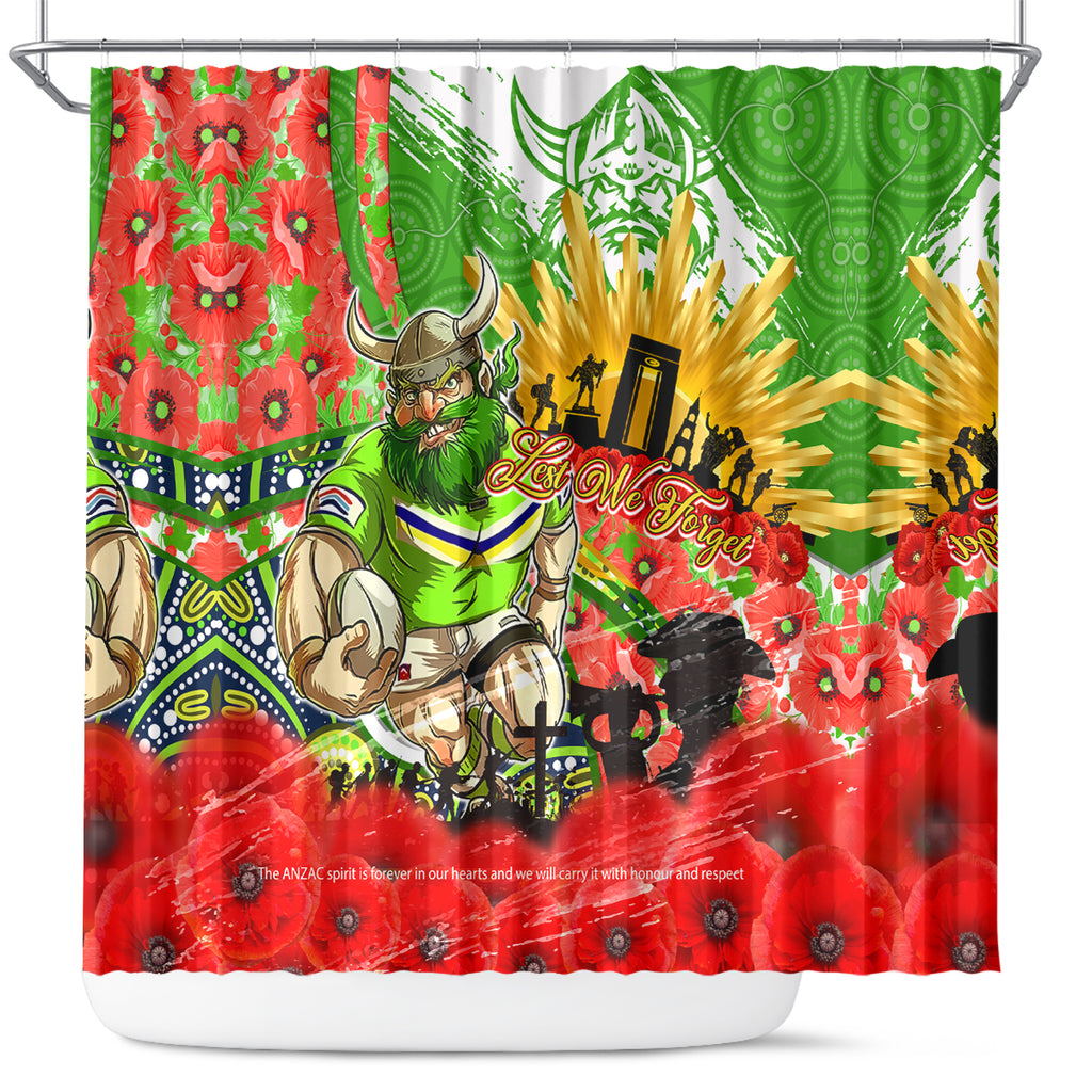 Personalised Mascot Raiders ANZAC Shower Curtain Lest We Forget
