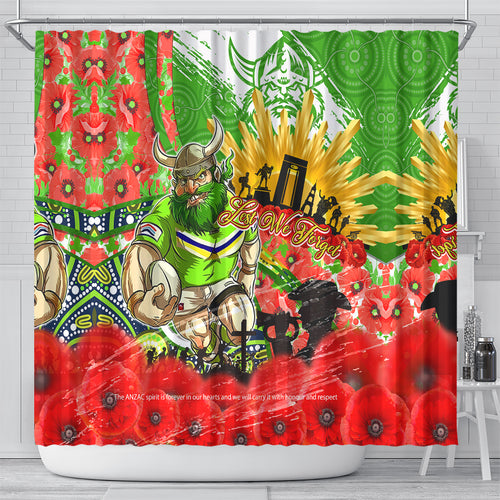 Personalised Mascot Raiders ANZAC Shower Curtain Lest We Forget