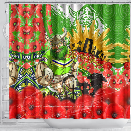 Personalised Mascot Raiders ANZAC Shower Curtain Lest We Forget
