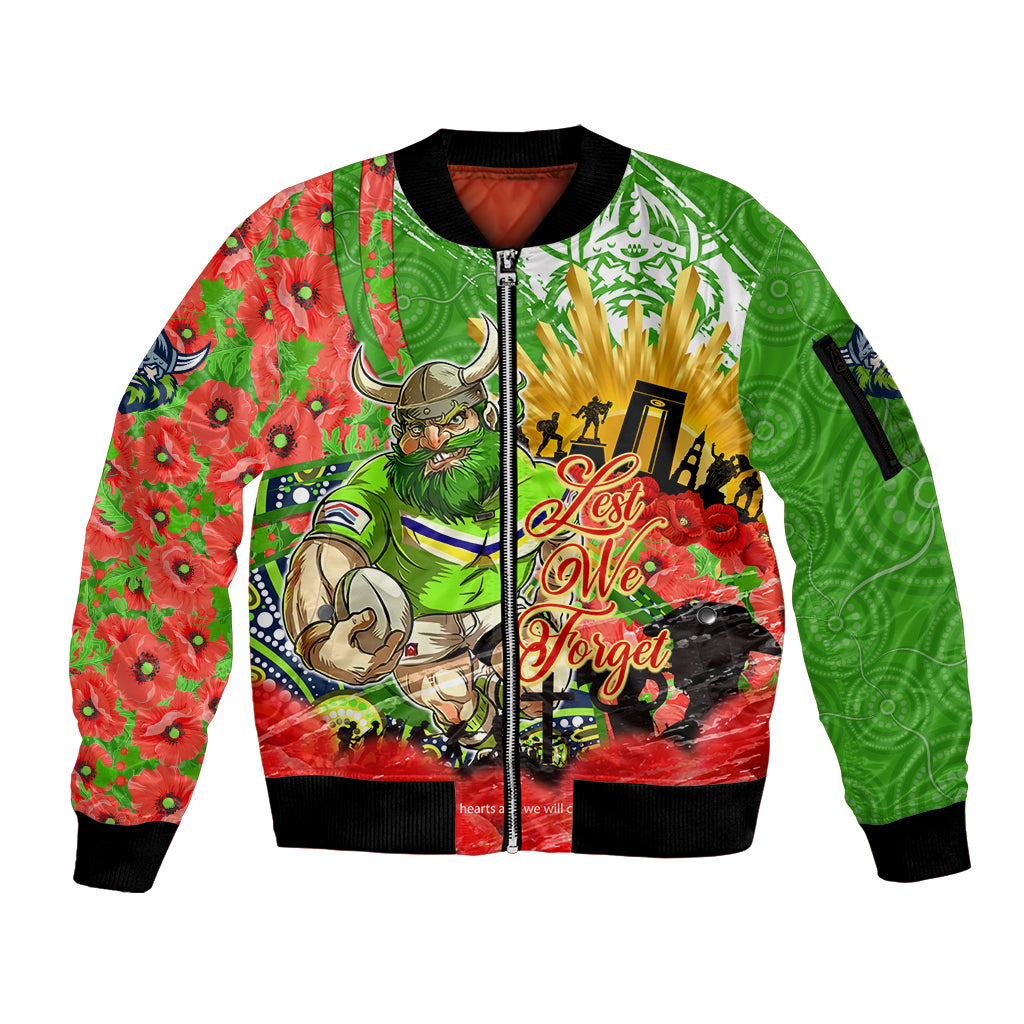 Personalised Mascot Raiders ANZAC Sleeve Zip Bomber Jacket Lest We Forget